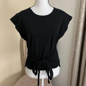 A.L.C. Vita Black Wrap Short Sleeve Crew Neck Cotton Tee. Size Medium